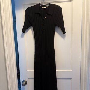 Loft Ribbed Collared Black Midi Dress